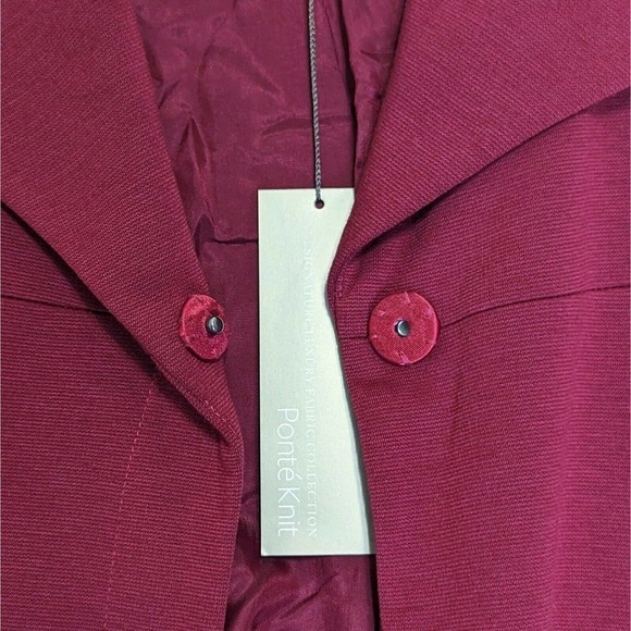 New Spiegel Ponte Knit Cape Blazer 10 Maroon Stretch One Button Closure Swing - Picture 9 of 9